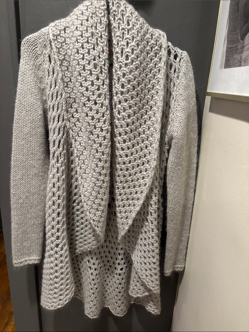 Open-Front Chunky Knit Cardigan - Light Gray